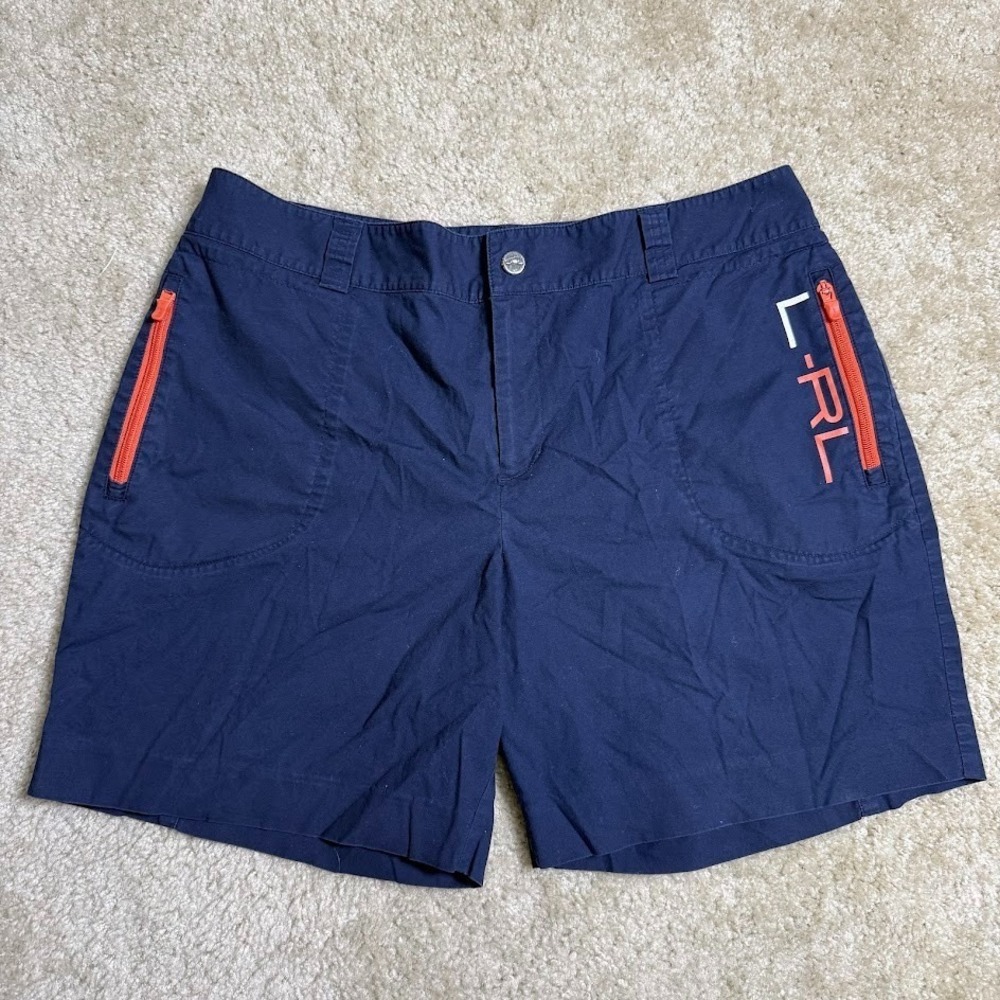 Ralph Lauren LRL Shorts Womens 14 Navy Blue Zip Pocket Lauren Active Performance